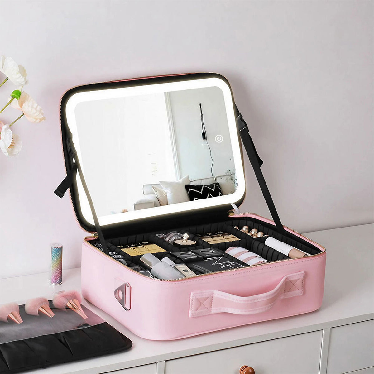 LED Mirror Cosmetic Case – Large Makeup Storage Bag