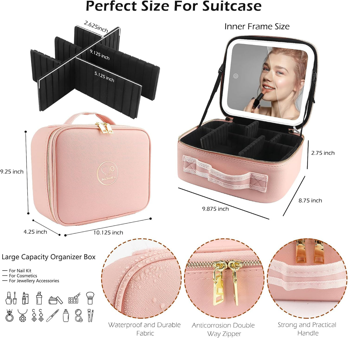 LED Mirror Cosmetic Case – Large Makeup Storage Bag